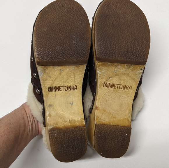Minnetonka Leather Sheepskin Clogs sz 7 - Picture 6 of 10
